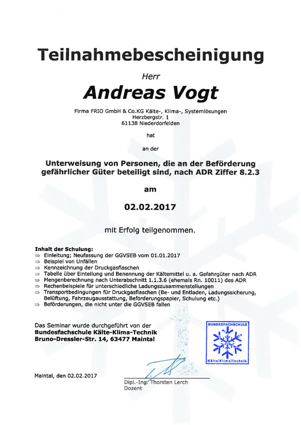 Unterweisung zur Befoerderung gefaehrlicher Gueter Andreas Vogt