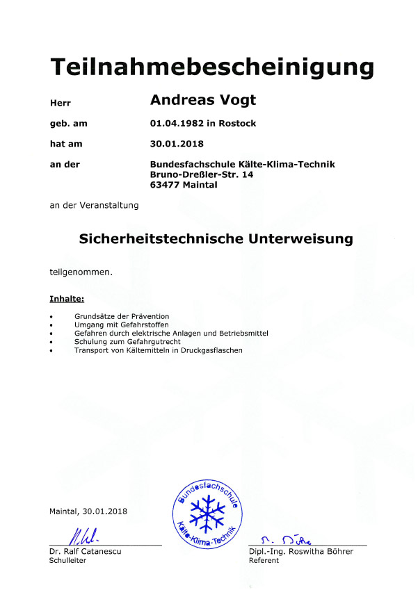 Sicherheitstechnische Unterweisung Andreas Vogt 1