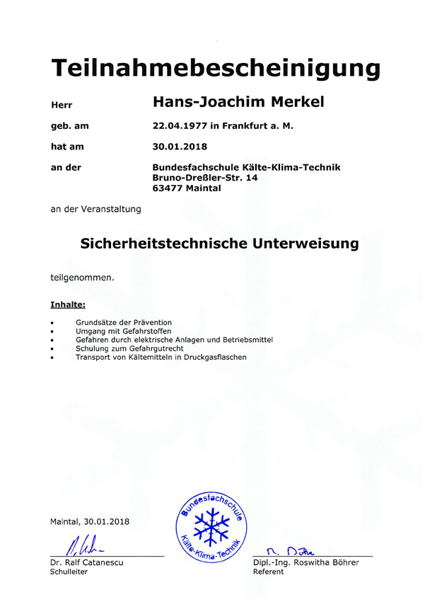 Sicherheitstechnische Unterweisung Hans Joachim Merkel 1