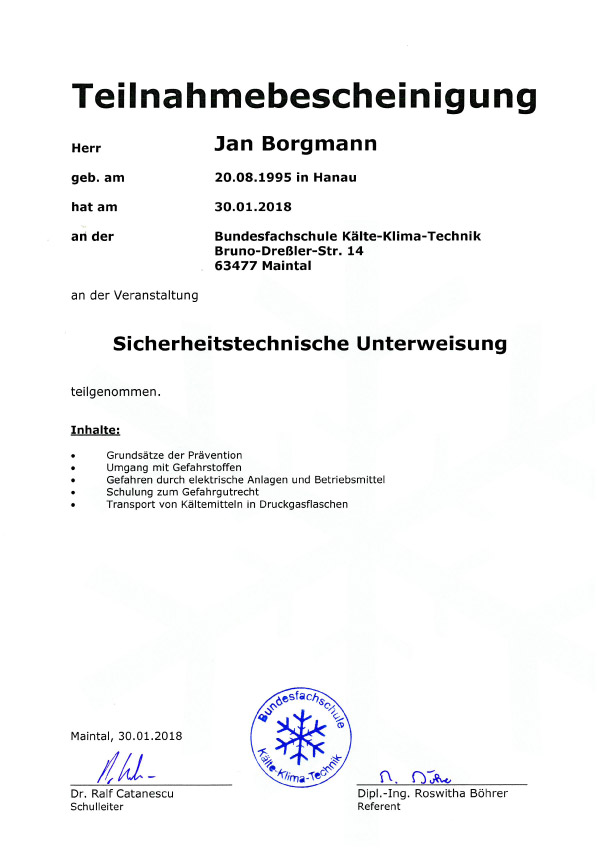 Sicherheitstechnische Unterweisung Jan Borgmann 1