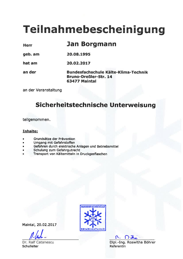 Sicherheitstechnische Unterweisung Jan Borgmann