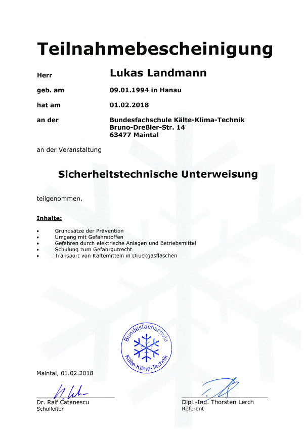 Sicherheitstechnische Unterweisung Lukas Landmann 1