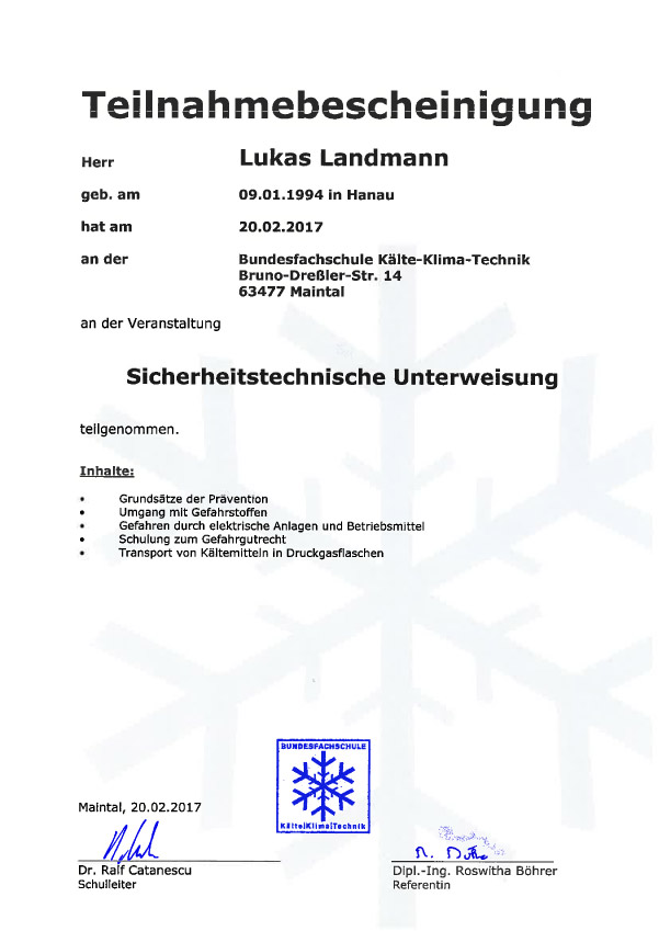 Sicherheitstechnische Unterweisung Lukas Landmann