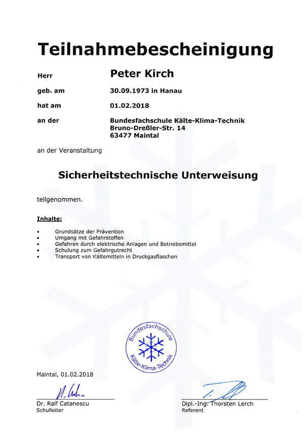 Sicherheitstechnische Unterweisung Peter Kirch 1