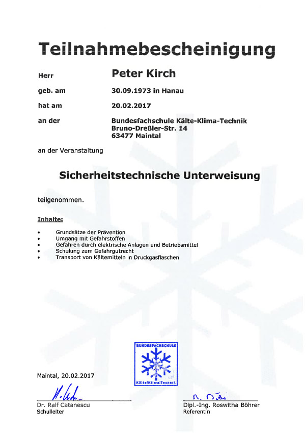 Sicherheitstechnische Unterweisung Peter Kirch