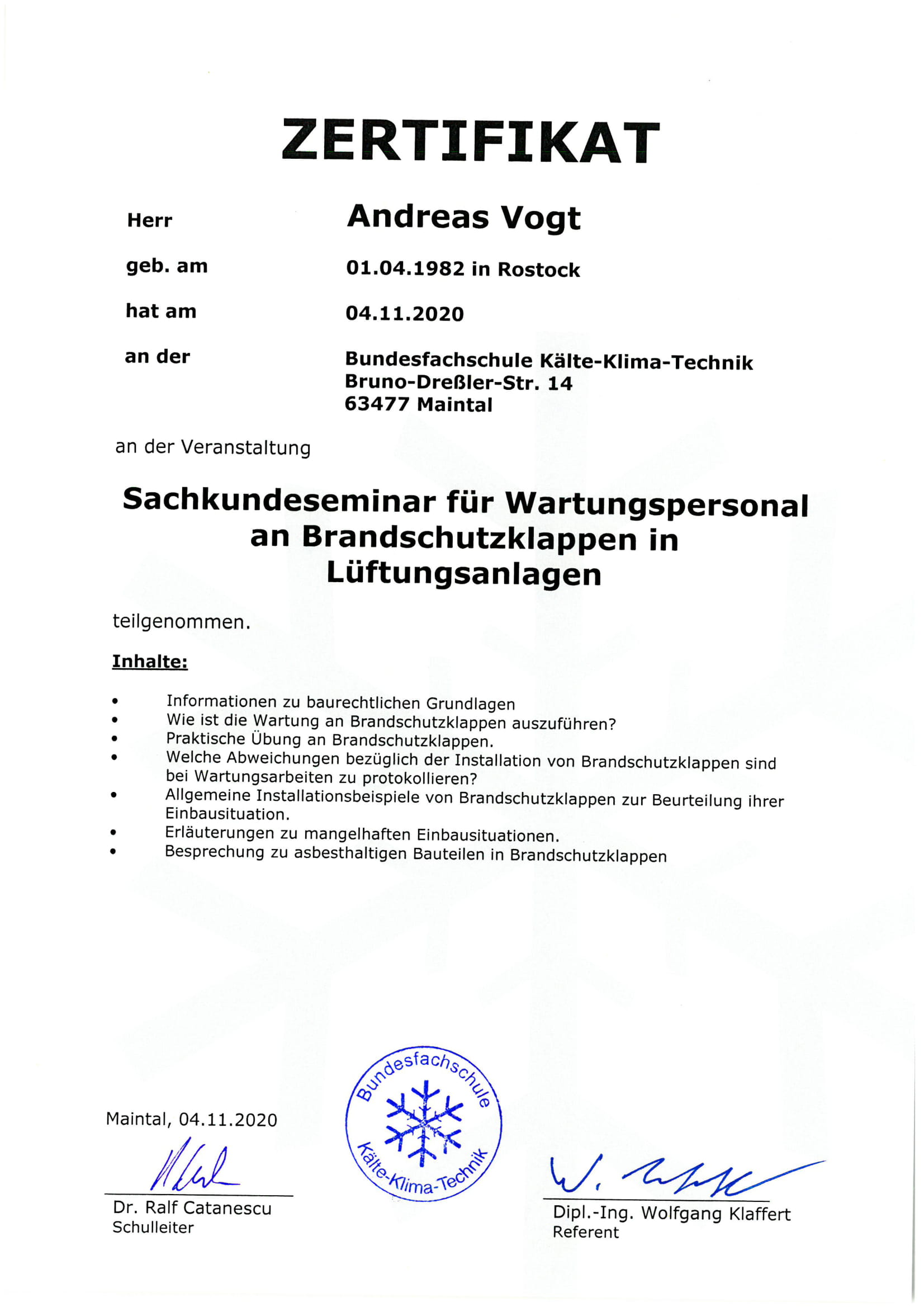Zertifikat Andreas Vogt vom 04.11.20 1