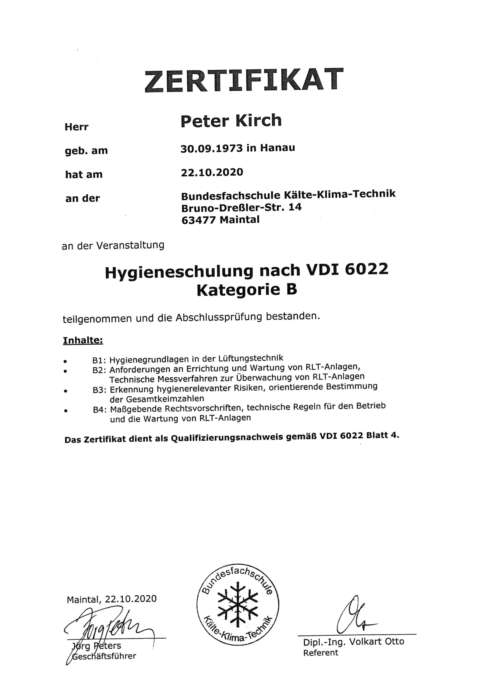 Zertifikate Peter Kirch und Andreas Vogt vom 22.10.2020 1